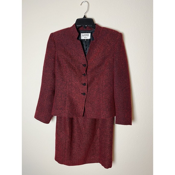 Kasper ASL Sz‎ 4 Cherry Red Matching Set Blazer Skirt Career Business Academia - Picture 1 of 16